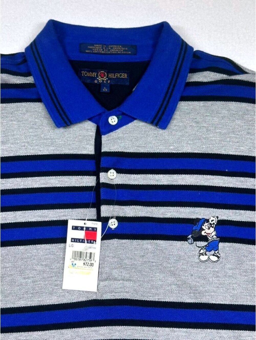 NWT Vintage 90's Tommy Hilfiger Disney Mickey Mouse Polo Shirt Large Striped